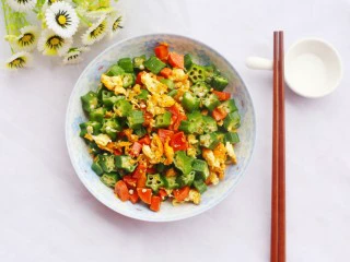 营养丰富的秋葵炒鸡蛋,成品。