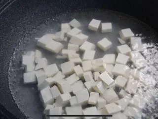 麻辣鲜香的麻婆豆腐,另起一锅烧水，加入少量盐，下豆腐，待水再次烧开，捞起豆腐，放入凉水