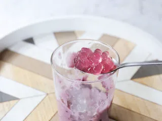 芋泥波波奶茶,加入免煮珍珠（樱花口味）