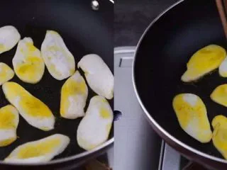 何必浪荡街头,在家也能嗦一碗粉,热锅倒入菜籽油,煎香香菇片,煎至两面微微焦黄