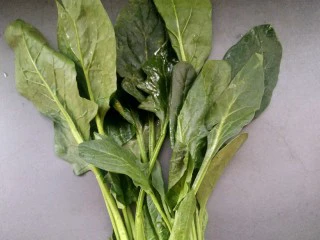 菠菜煎饼果子,菠菜洗干净，切成段。提前准备好。