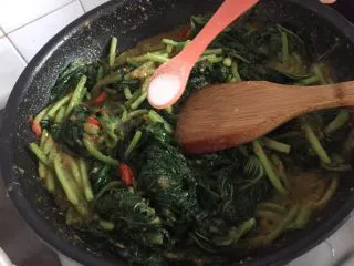 辣椒虾酱地瓜叶·东南亚风味, 调味，盐鸡精