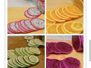 养颜减负的水果茶,将水果切成约3mm厚的薄片