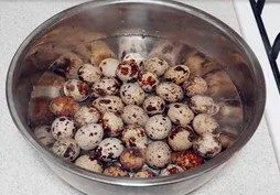 虎皮鹌鹑蛋红烧肉,将鹌鹑蛋放入小锅之中，倒入冷水，煮熟后，捞出放入冷水中浸泡一会