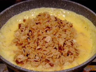 秘制异国风味鸡胸肉腌料&绝佳搭配 （减肥必备）,在锅里摊成蛋饼 但是⚠️注意在中间还有一点鸡蛋液时放入米饭哦 不要等到全干了 那样米饭和蛋皮容易分离 然后不要采用从左至右叠改法 而是左边翻折一部分 右边翻折一部分 将米饭包住 这种方法可以包下更多米饭