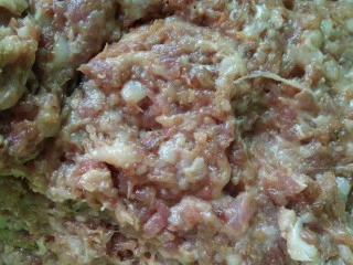 矾山特色小吃肉燕馄饨,猪肉馅加老抽、味精白糖鸡精搅拌均匀。