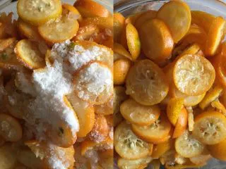 止咳化痰的金桔酱,冰糖捣碎先放一半的量，拌匀放冰箱腌制2小时以上