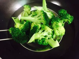 西兰花炒白玉菇,大火汆烫两分钟即可捞起