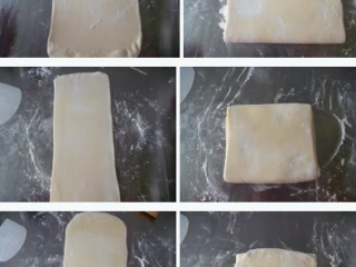 多图详解街头人气美食~~~葡式蛋挞,擀开面团后三折,再擀开,一共进行3次三折。