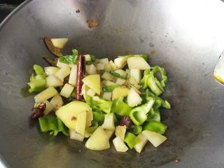 别为风情的龙虾,把葱姜蒜桂皮香叶尖椒放进去 翻炒一下