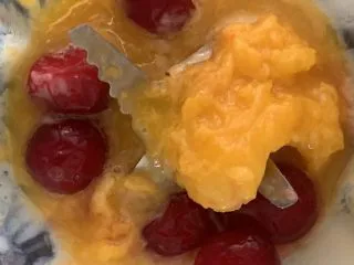 蔓越莓玉米奶昔,放芒果 蔓越莓