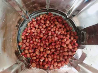 玫瑰花蜜红豆沙,将红豆放入破壁机中。