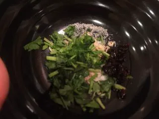 乡味~重庆小吃红油抄手,加入提前切好的香菜,味精,盐。