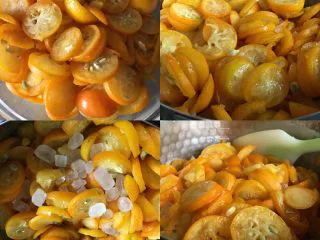 止咳化痰的金桔酱,腌制好了取出来放入不粘锅加入剩下的冰糖中小火熬煮，清水可以分两三次加