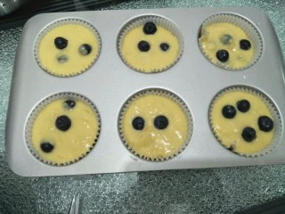 蓝莓酥粒蛋糕,表面放上余下的蓝莓