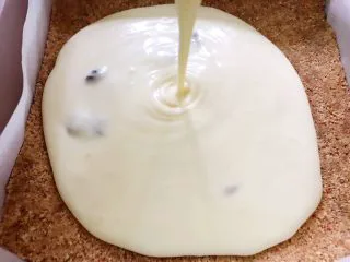 芝士控最爱的蔓越莓芝士条,取出饼干底把芝士糊倒入