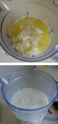 土豆鲜蚝浓汤,土豆连汤一起用搅拌机打成糊糊