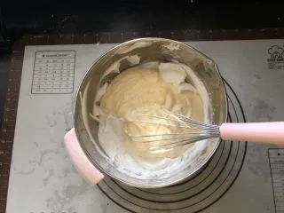 浓情蜜意－巧克力奶油蛋糕,倒入剩余的一半蛋白霜中。