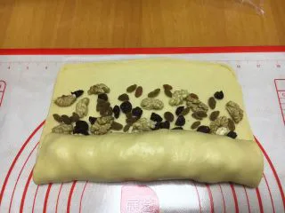 最爱面包➕新疆三果大列巴,从有三果的一边卷起，卷的时候要紧些。