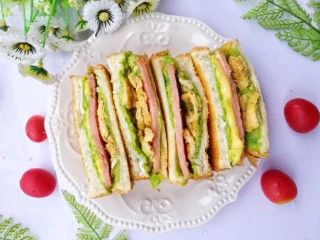 牛油果鸡蛋火腿三明治,超赞。