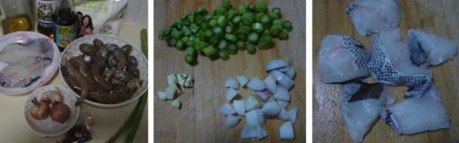 阿斯图里亚斯醋鱼,芦笋切成小粒，鳕鱼剔掉骨头切成块。干葱、蒜切粒