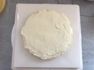 汪汪队生日蛋糕,取出一片蛋糕胚上面抹一层奶油