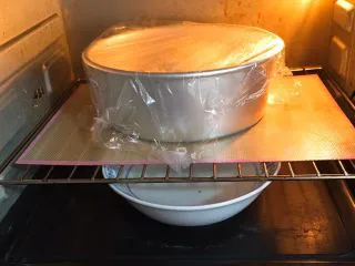 奶油夹心面包,送入烤箱发酵60分钟，底部放一碗热水。