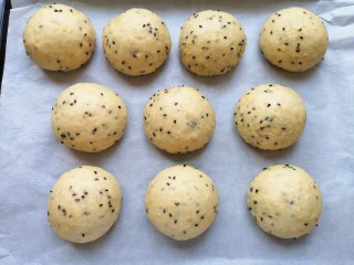麦片芝麻小餐包,看一下,二次发酵完成的面包胖乎乎的。