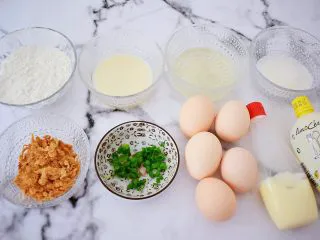 香葱肉松蛋糕卷,准备好材料