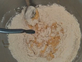 卡仕达奶油面包——奶油饺子包,175克高筋粉稍微揉成一个团就好了这就是我们面包的发酵种哦很重要的(๑•̀ㅂ•́)و✧!