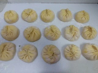 南瓜芹菜肉包子,全部包好的包子,醒15分钟
