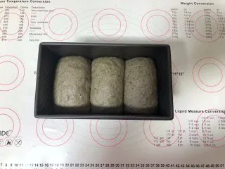 黑芝麻吐司(一次发酵）,发酵至吐司盒的7分满。