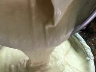 奶油海绵蛋糕,然后全部倒入剩余的蛋糕糊里混合好。