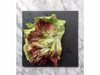 三文鱼鸡胸牛油果沙拉,接下来开始准备蔬菜，我的摆盘顺序是生菜-樱桃番茄-牛油果-鸡胸肉-三文鱼-坚果果干 两种生菜洗净摆盘，球生菜口感爽脆水分足味道清甜，沙拉菜的基本款，罗莎红叶缘卷皱泛红口味微苦，让沙拉更加丰富有层次。