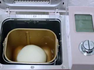 椰蓉奶香面包圈,把面团用手揉圆后放入面包机里进行一发。