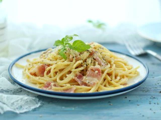 奶油蘑菇培根意面,成品图