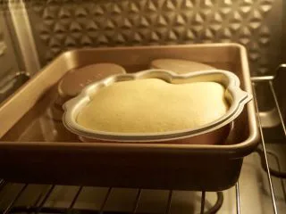 无水无油酸奶蛋糕 ,深烤盘倒入水，把模具隔水一起放入烤箱水浴法135分钟-70分钟 