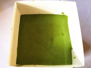 红豆抹茶巧克力慕斯,倒入一层抹茶慕斯液。