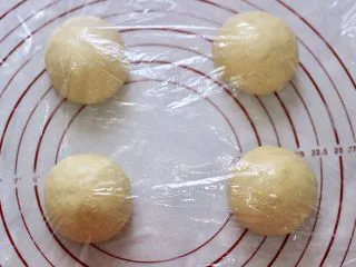 椰蓉奶香面包圈,揉圆，盖上保鲜膜松弛10分钟。