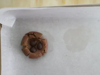 巧克力豆玛格丽特饼干,然后在中间凹陷的部分,放上巧克力豆即可