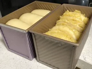 北海道款椰蓉吐司,送入烤箱进行二次发酵，发至八九分满。 发好的面团取出，刷一次薄薄的全蛋液。 