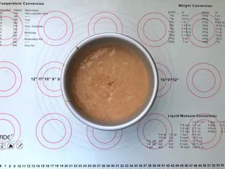 不消泡的可可戚风蛋糕,倒入戚风模中,轻轻震出气泡。