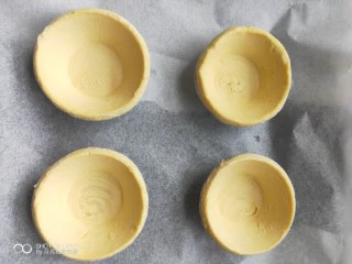 欧式风情下午茶|加了苹果的蛋挞,取一张和烤盘大小的油纸铺在烤盘上,把买回来的蛋挞皮一次铺在油纸上。