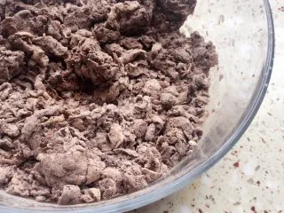 可可麻薯软欧包,少量多次加入清水拌成棉絮状 和成稍微湿润的面团 PS:面粉吸水性略有不同,清水可分多次加入,切不可一次性全部加入,以免面团过湿