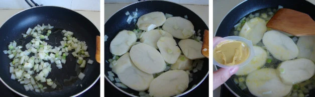 土豆鲜蚝浓汤,橄榄油炒香洋葱和香葱白，放土豆片炒一下