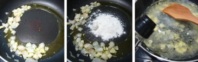 阿斯图里亚斯醋鱼,橄榄油炒香干葱、蒜，放面粉炒匀，加适量水、鱼露煮成糊