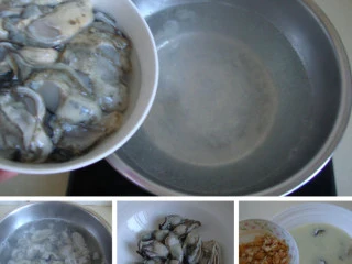 土豆鲜蚝浓汤,牡蛎肉捞出来放入汤盘，浇上打好的浓汤，撒上腰果碎和香葱叶